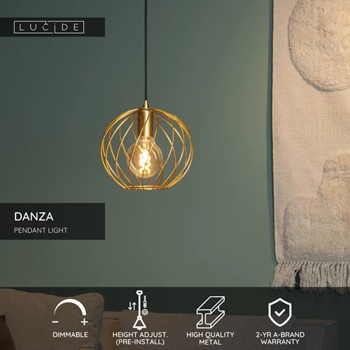 Lucide DANZA - Pendant light - Ø 25 cm - 1xE27 - Matt Gold / Brass - USP